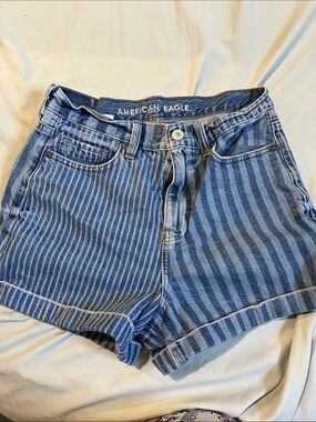 American Eagle Outfitters High-Rise Blue Striped Denim Shorts